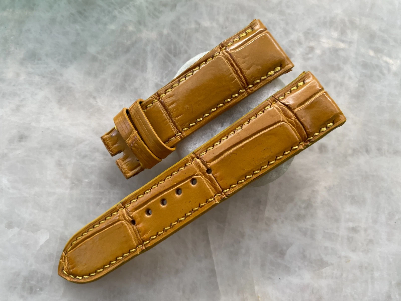 22mm/20mm Yellow Alligator Crocodile Print Leather Watch Strap Band