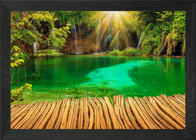 Schöne Blick auf den Wasserfall Gerahmtes Wandbild Poster Leinwanddruck Bild