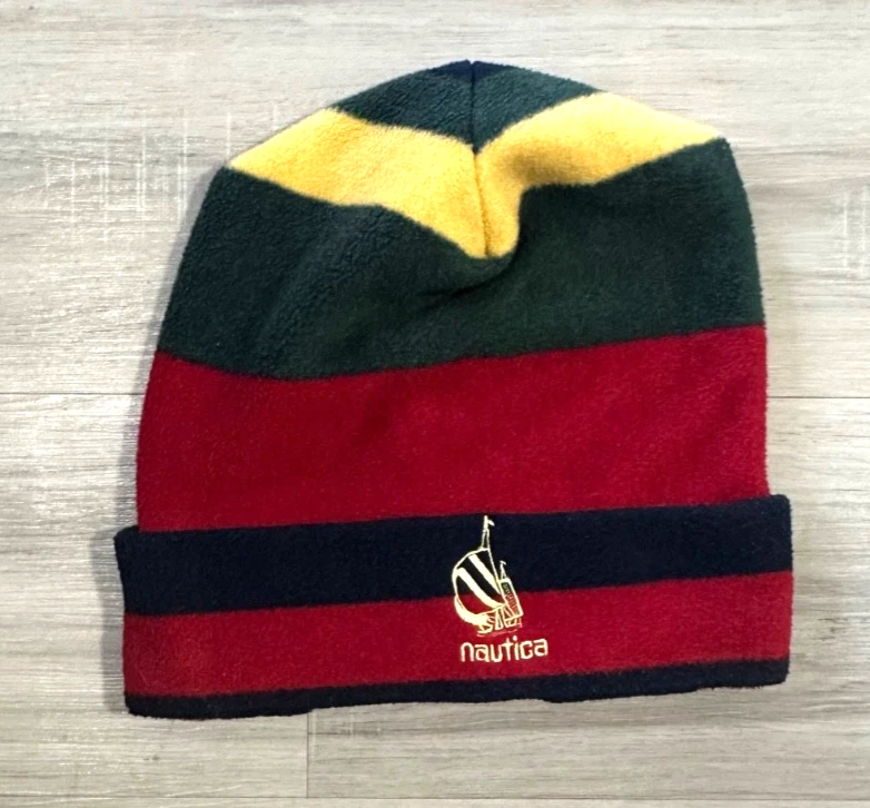 Vintage 1990s Nautica Color Block Polar Fleece Slouchy Beanie