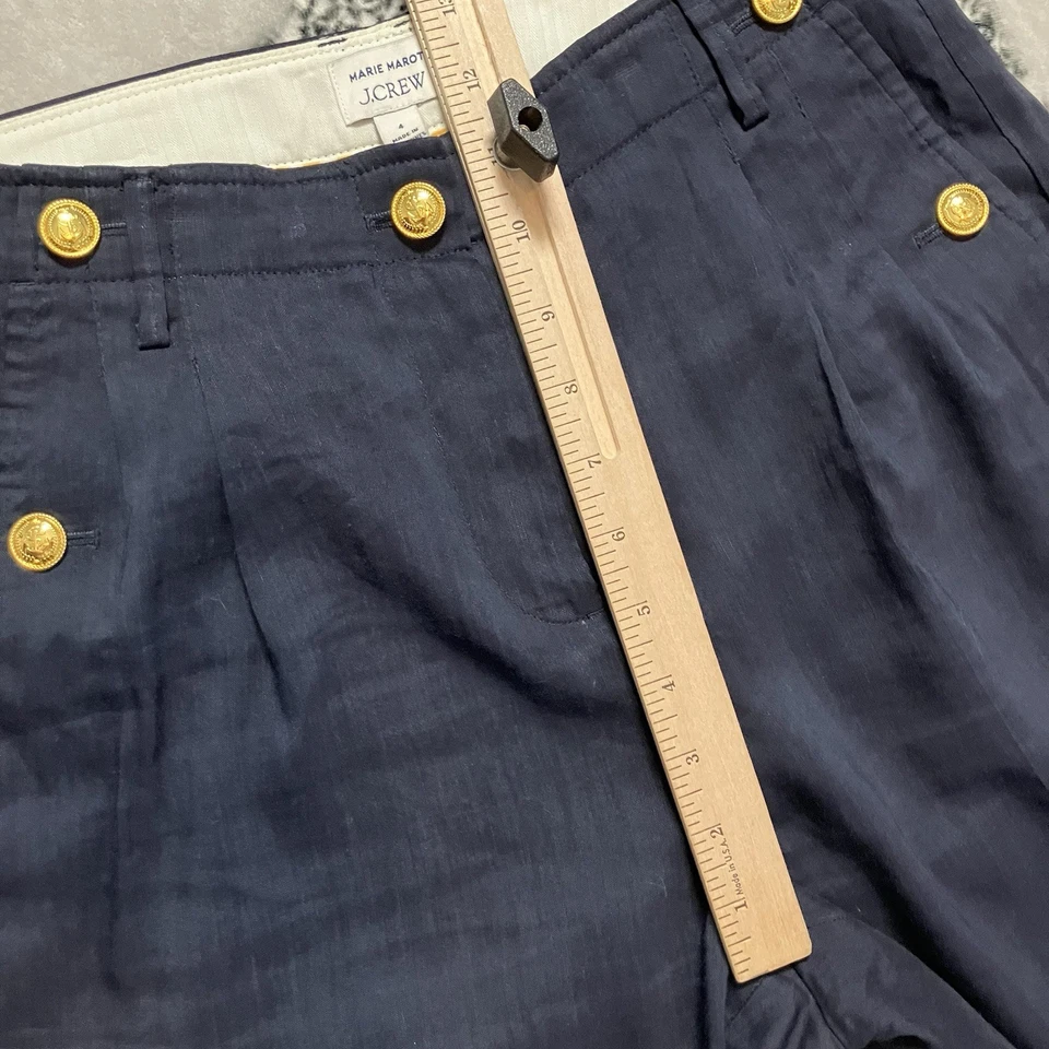 J Crew X Marie Marot Pants Womens Size 4 Navy Blue Linen Blend Wide Leg - Image 3 of 4