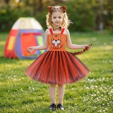 Girls Cartoon Tiger Tulle Tutu Dress Kids Halloween Festival Stage Show Costume