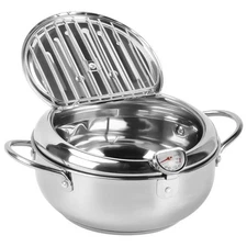 Stainless Steel Fryer Pot Small Deep Fryer with Thermometer and Lid