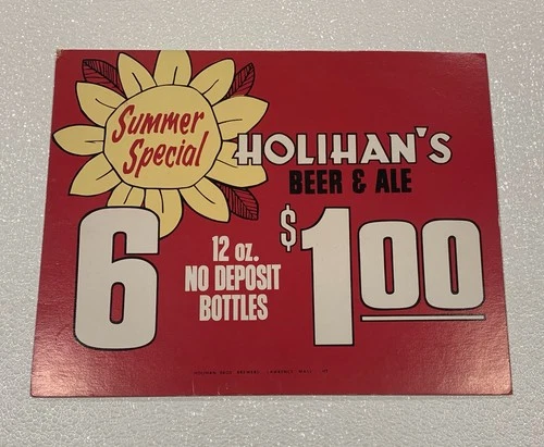 VINTAGE HOLIHAN'S HOLIHAN BEER ALE EASEL SUMMER PRICE CARDBOARD SIGN LAWRENCE MA