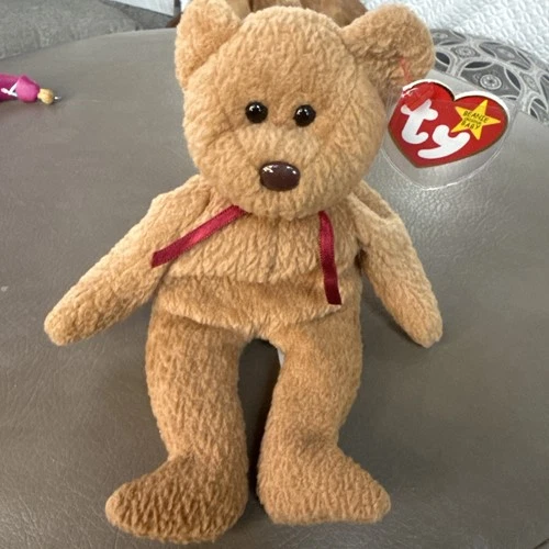 Vintage TY Beanie Baby Curly Bear Brown Nose New with Tags