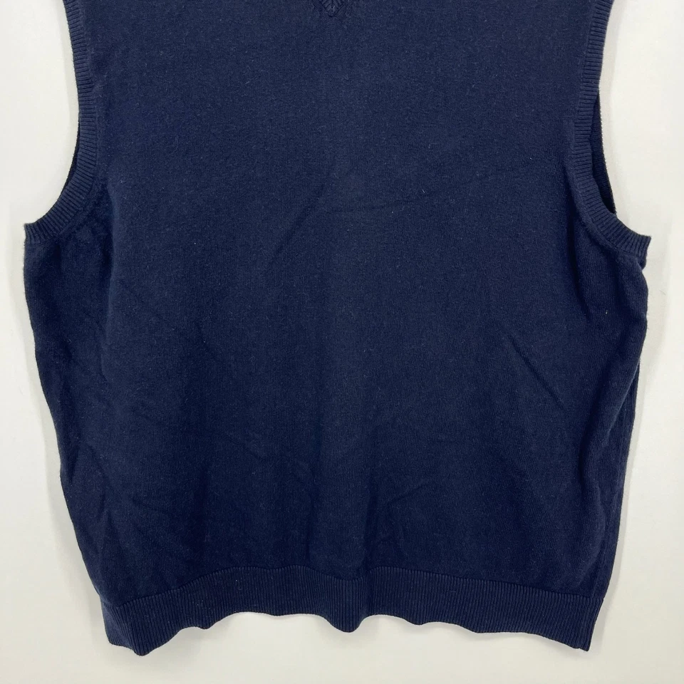 Eddie Bauer Sweater Vest Men's 2XL Navy Blue Cotton Blend V Neck Sleeveless - Image 3 of 4