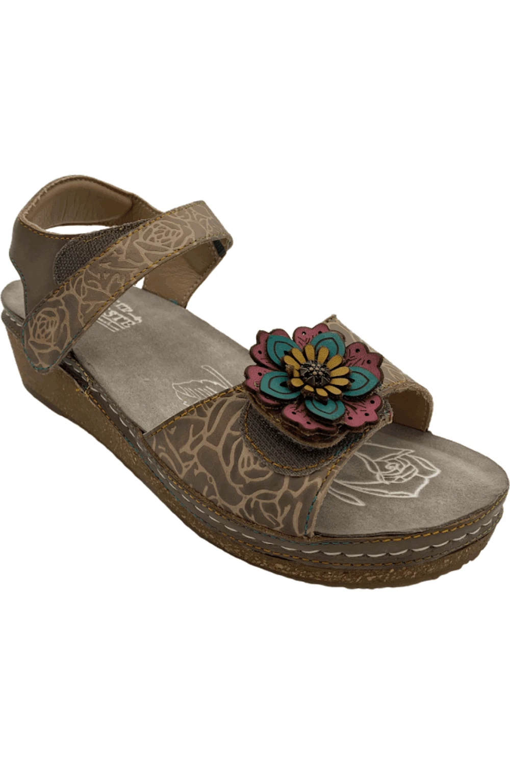 L'Artiste by Spring Step Leather Wedge Sandals Cuteness Gray Multi