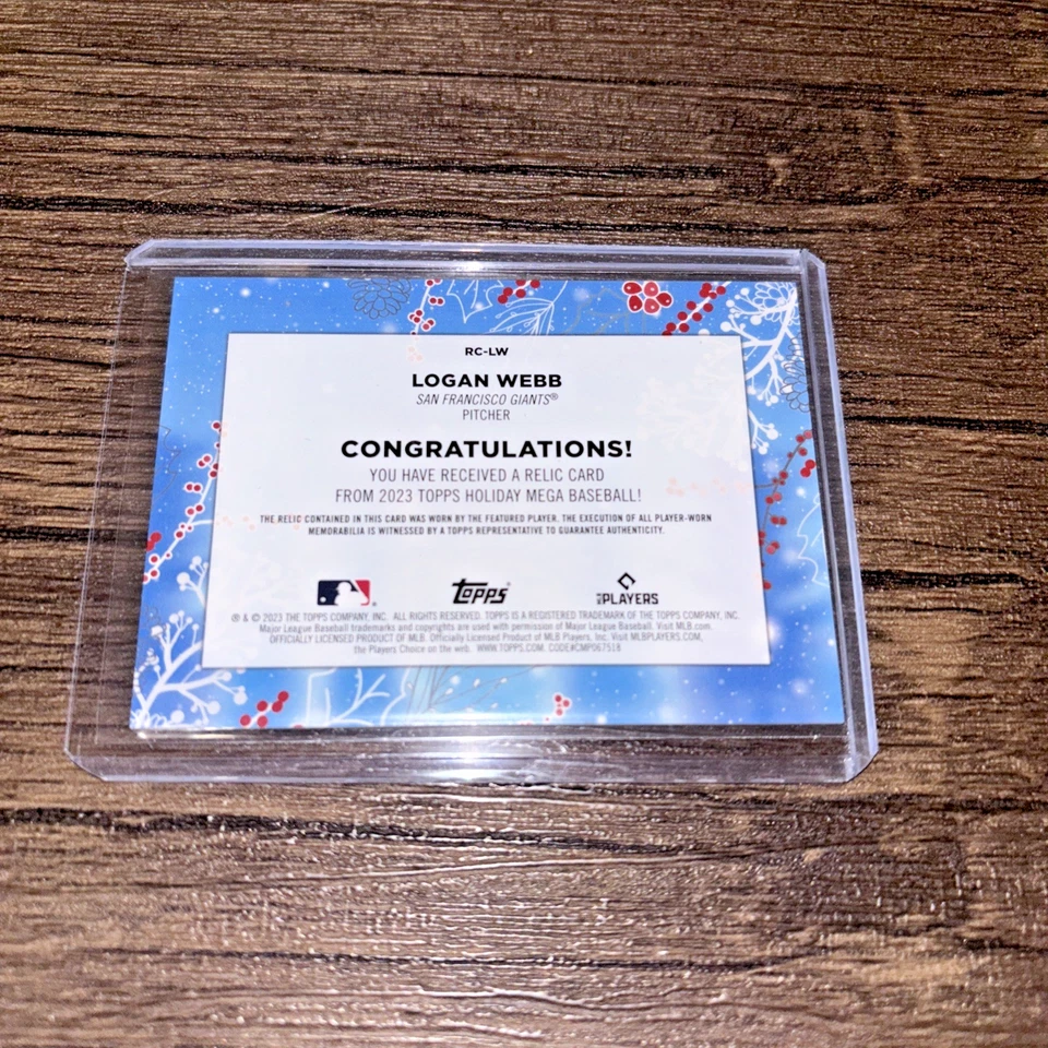 2023 Topps Holiday- Logan Webb-Game Worn Memorabilia Relic-San Francisco Giants - Image 4 of 4