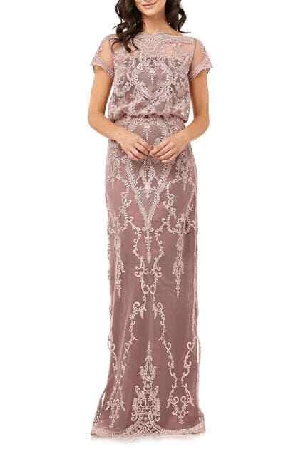 JS COLLECTIONS Scallop Embroidered Blouson Evening Dress In Blush SZ 4 NEW  | eBay