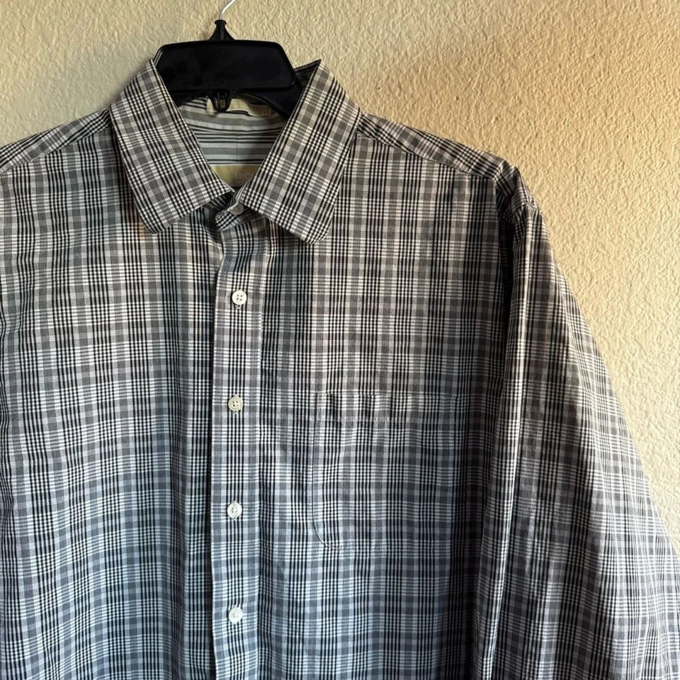 Camisa de vestir Michael Kors para hombre a cuadros negra blanca con botones 17,5 XL Foto 3 de 4