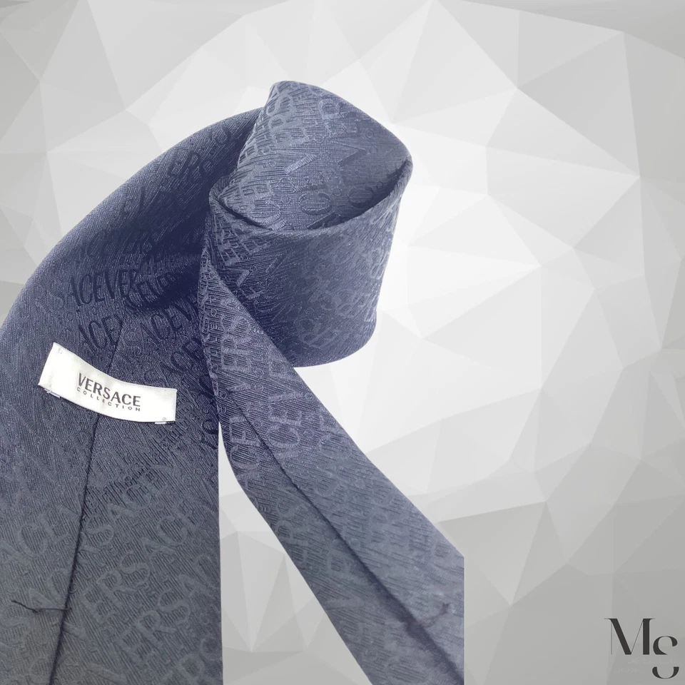 Corbata de seda negra con monograma hecha en Italia COLECCIÓN VERSACE con: 3,75" EX ESTADO Foto 4 de 4