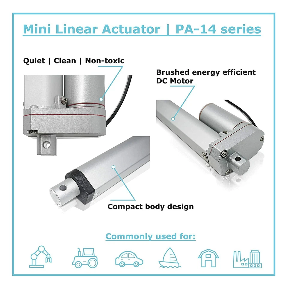 24V Mini Linear Actuator (1"-24" stroke, 50-150 lbs. force) - PA-14-24VDC model - Image 2 of 4