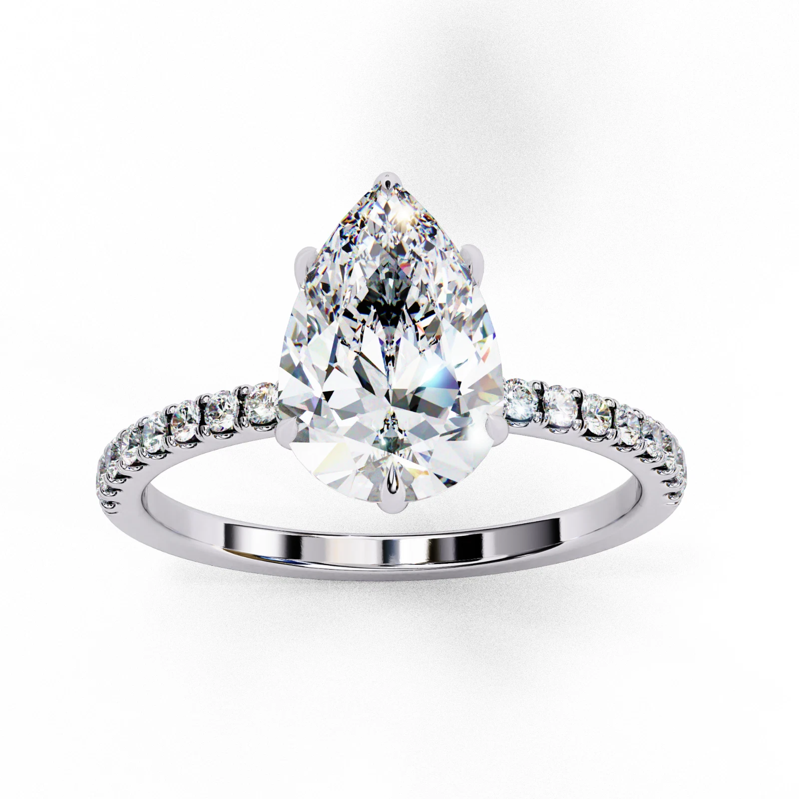 2.03Ct F-VS1 Lab Grown CVD Pear Cut IGI Certified Diamond Ring 14k White Gold image-2