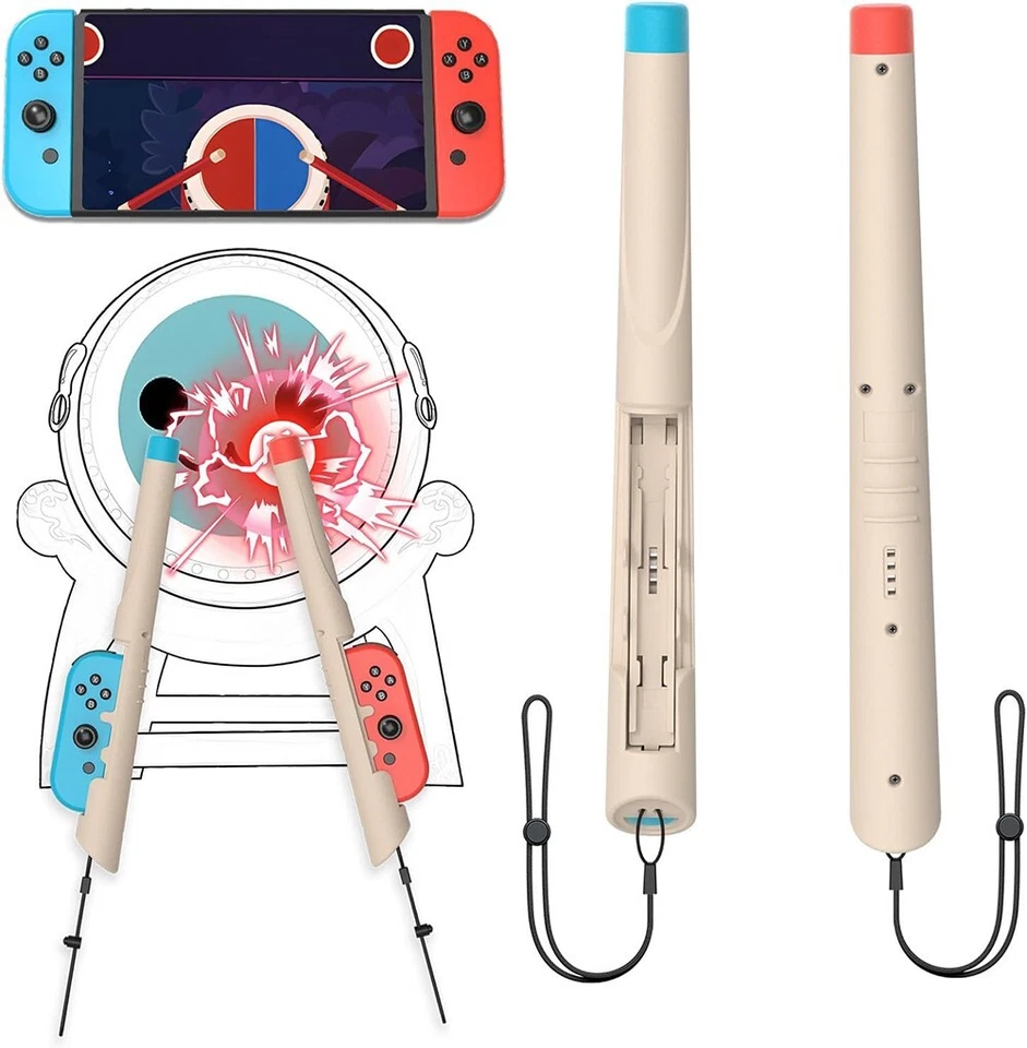 Par de Switch OLED Switch Taiko no Tatsujin Baquetas para Jogos Esquerda e Direita EUA - Imagem 2 de 4