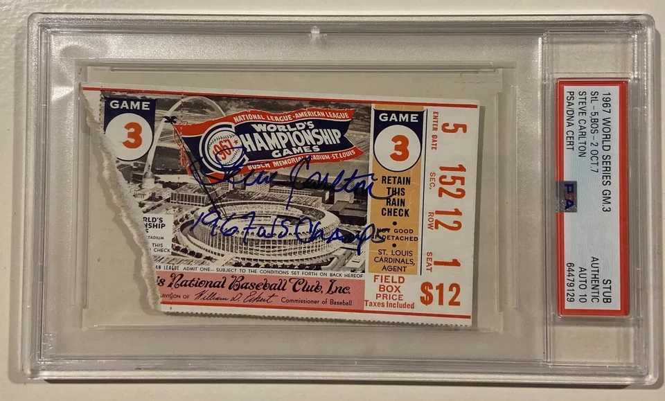 Steve Carlton Baseball 1967 World Series Game 3 Ticket Signed PSA/DNA 10 HOF - Image 3 of 4