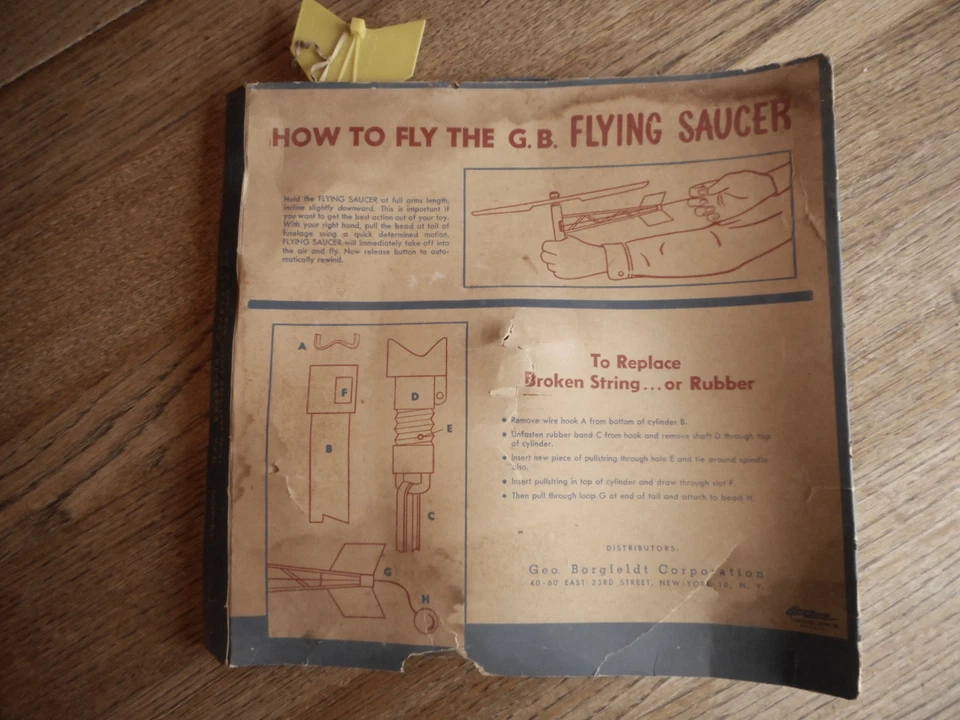 Vintage Toy G.B. Flying Saucer Geo. Borgfeldt Corp New York, NY AS IS 50's ? - Image 4 of 4