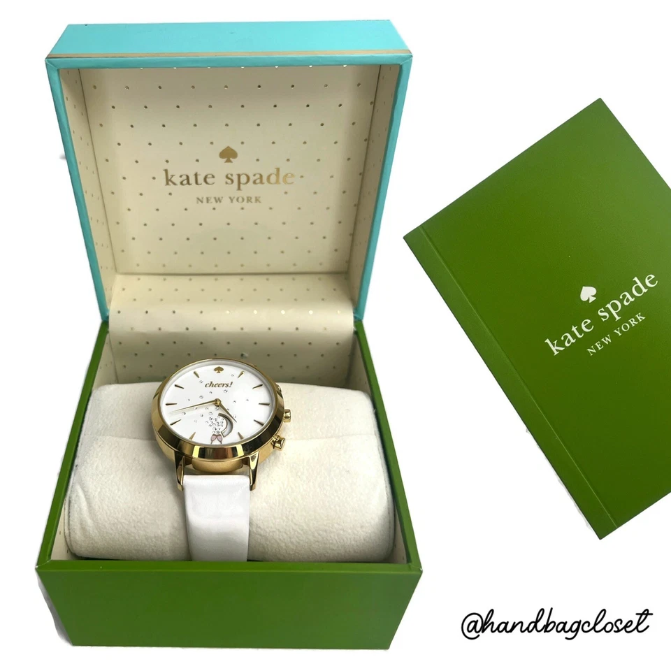 Reloj inteligente híbrido Kate Spade Grand Metro cuero dorado blanco IOS Android CAJA Foto 3 de 4