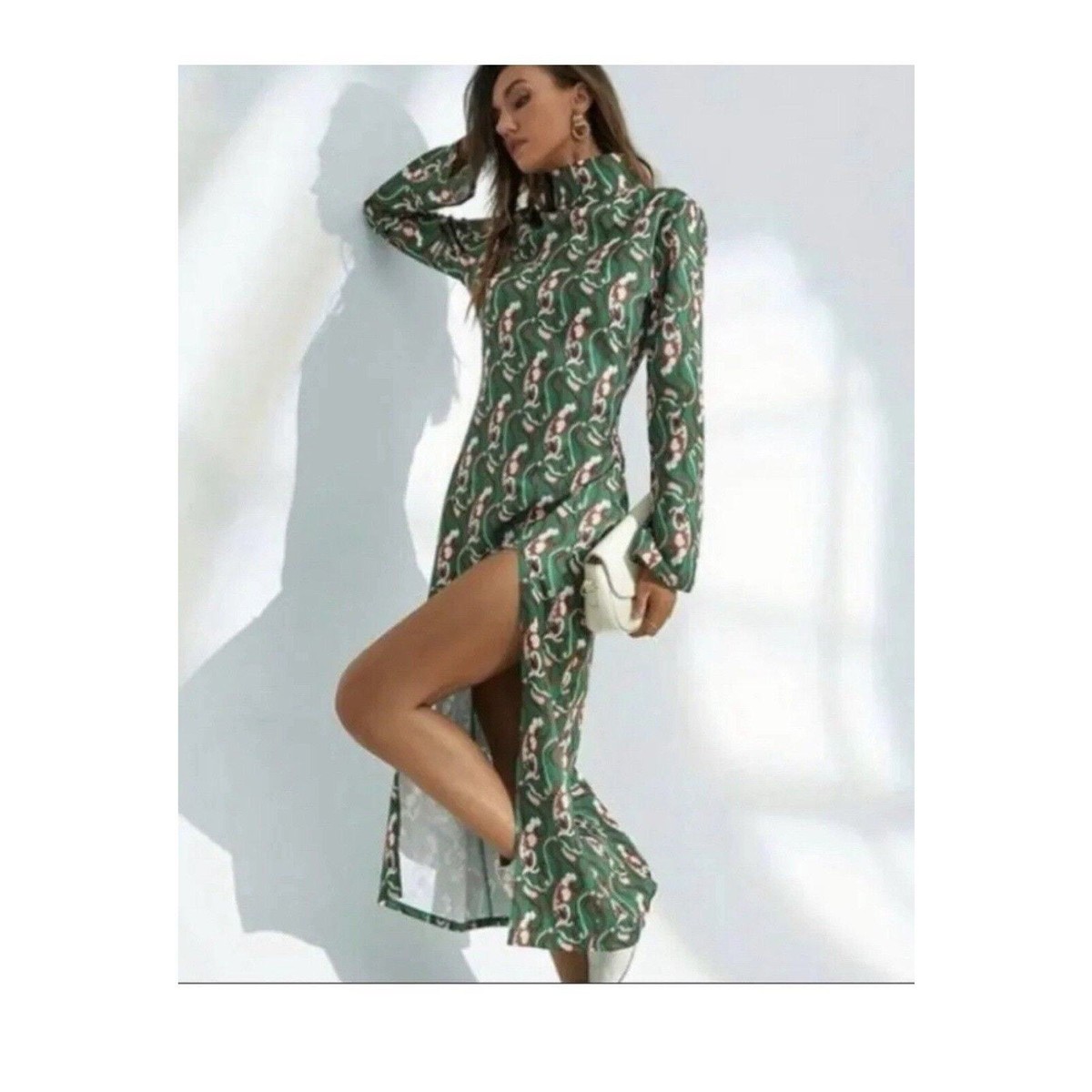 ZARA Green Floral Printed Turtleneck Midi Dress Bloggers Favorite Sz XS New Tags ZARA Green Floral Printed Turtleneck Midi Dress Bloggers Favorite Sz XS New Tags