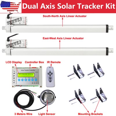 Dual Axis Solar Tracking Tracker +2x 18''12V DC Linear Actuators &LCD Controller