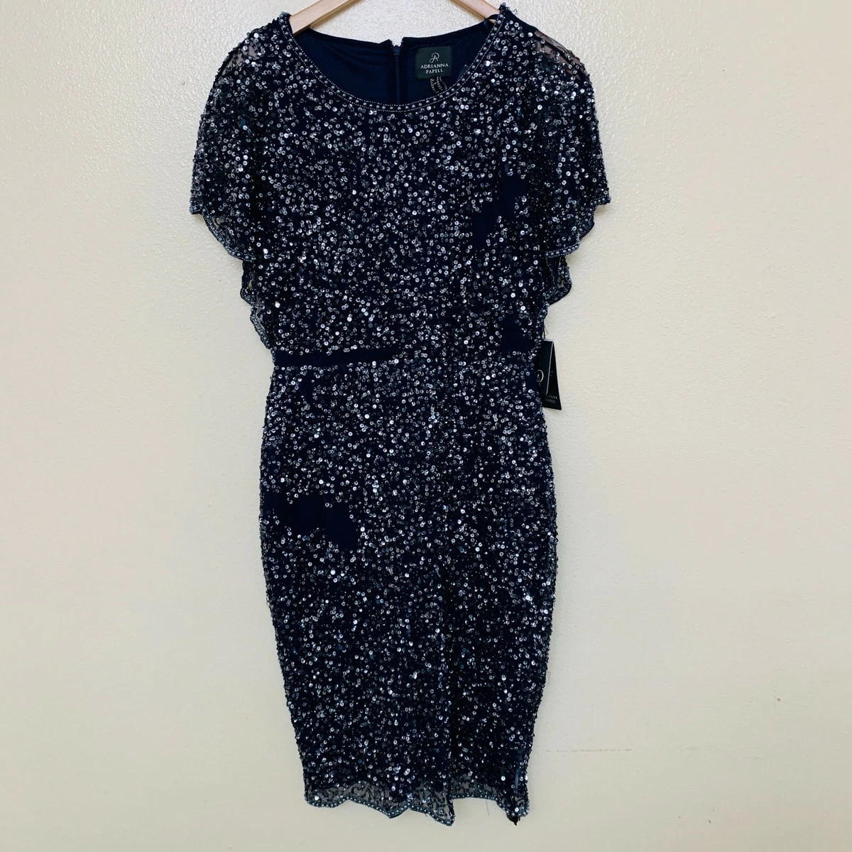 Adrianna papell beaded flutter sleeve cocktail dress 2025