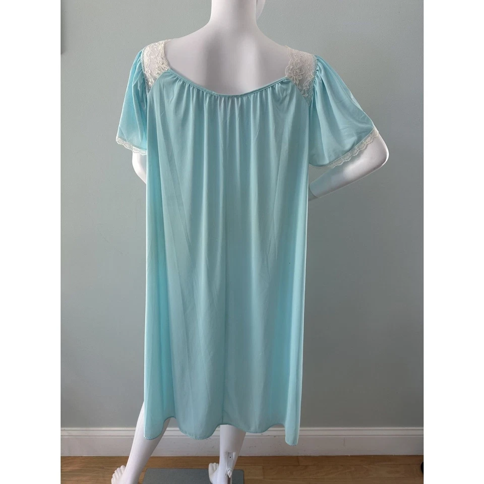 NWD Vintage Blue Nylon Lace Nightgown Romantic Nightdress One Size  - Image 2 of 4