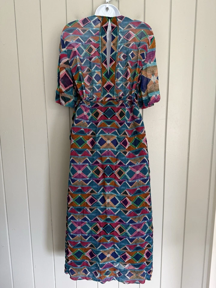 Vestido Anthropologie Condiciones Aplicar Timara Geométrico Envolvente L Grande Flutter Foto 4 de 4