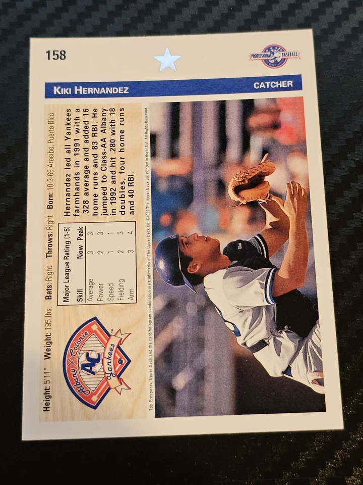 1992 Upper Deck Minor League - Kiki Hernandez #158 (RC) Albany - Colonie Yankees - Image 2 of 2