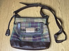 Chaps Ralph Lauren Plaid Crossbody Bag Women’s Purse Brown Leather Strap Zipper