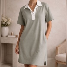 Everlane Fog Polo Dress S Minimalist Quiet Luxury Split Hem Capsule Wardrobe NWT