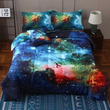 JQinHome Twin Galaxy Comforter Sets 6 Piece Bed in A Bag, Outer Space