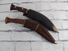 VTG Gurkha Khukuri Kukri Knife W/ Wood & Leather Sheath Set of 2