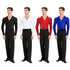 Mens Latin Dance Figure Skating Costume Bodysuit And Long Pants Competitions
