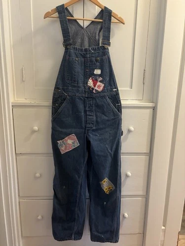 Vintage 1970s Big Mac Square Bak Denim Bib Overalls Distressed JCPenney Workwear - product listing photo