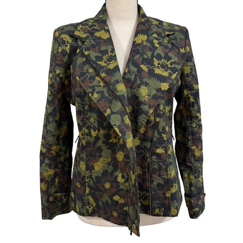Nicole Miller Artelier Floral Camo Moto Jacket Small
