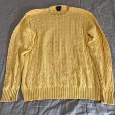 Vintage 90s J.Crew Cable Knit Sweater Yellow Cotton Crewneck Size L USA Prep