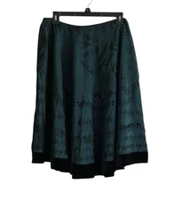 Vtg Metaphor Green Floral Black Velvet Trim A-line Skirt XL Dark Romantic Grunge