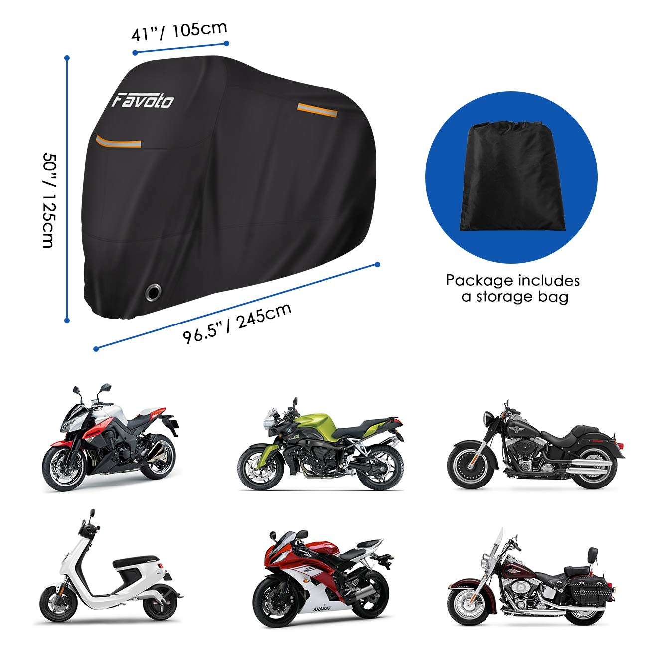 Favoto Motorcycle Cover, All Season Universal Weather Waterproof
