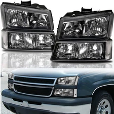 4PCS Headlights Assembly w/ Bumper Lamp For 2003-2006 Chevy Silverado Avalanche