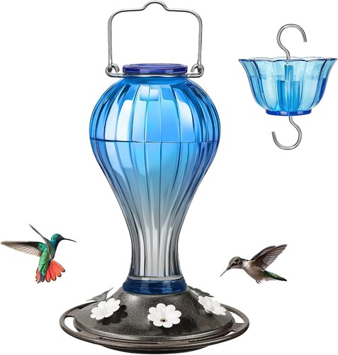 Glass Hummingbird Feeder 24 Ounces 6 Feeding Ports Hanging Bird Nectar Feeder - Picture 2 of 14