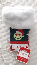 NWT Holiday Time Womens Christmas Knee High Socks Striped Santa Emoji Fuzzy Cuff