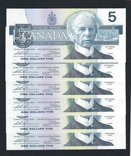 BANK OF CANADA,5 DOLLARS 1986 WILFRID LAURIER,P-95b FDS UNC RUNNING 1 BANKNOTE!