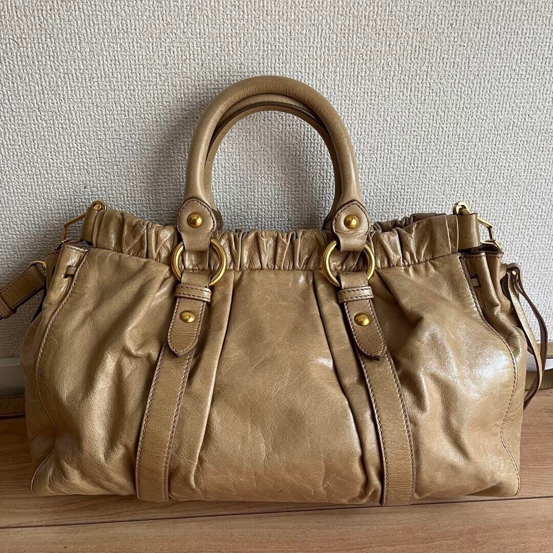 【Miu Miu】織物製 バッグ(2色) Miu Miu 2way Handbag Shoulder Bag Leather Beige Used