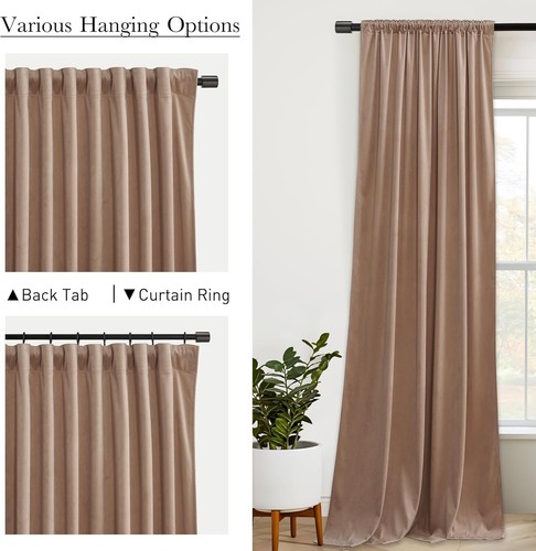 Luxury Velvet Curtains in Blush Beige - 90" Length, Thermal Insulated Duo - Picture 5 of 11