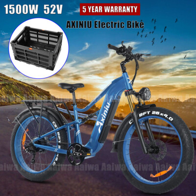 #ad Blue 1800W 52V 30Ah E Bike 35 MPH 26quot; Fat Tire Snow Electric Bicycle w Basket $1350.00
