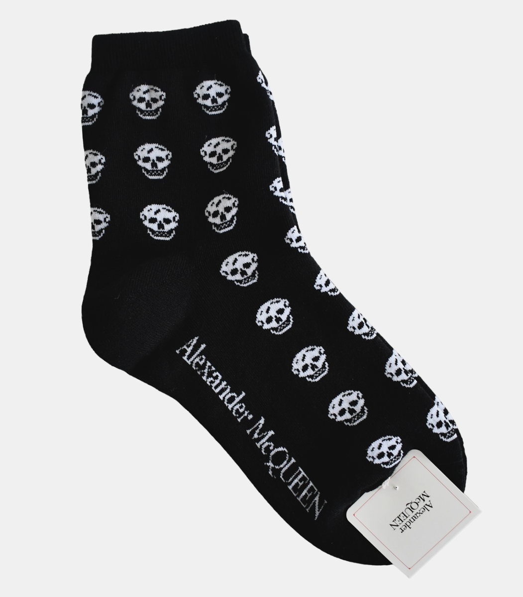 【送料&関税込】Alexander McQueen Sock With Logo 🆕️ALEXANDER MCQUEEN Black/White SKULL Logo COTTON Blend