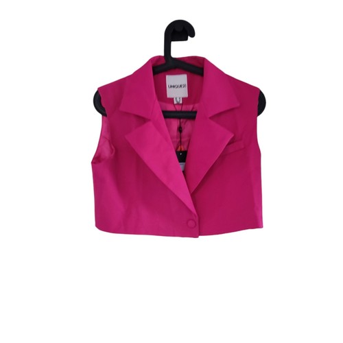 unique 21 womens cropped blazer hot pink sleeveless button up collared size 10 - Picture 3 of 7