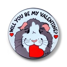 Black White Guinea Pig Valentine Pinback Button Handmade Gift 2.25"