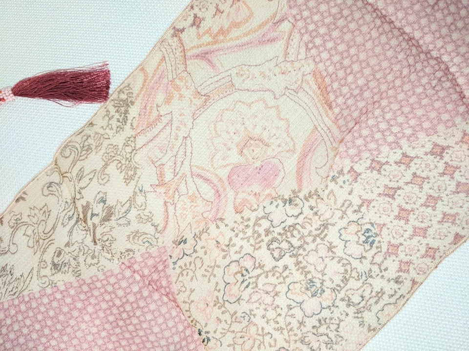 Novo cachecol magro de seda estampado INDIGO PAISLEY Viktoria feito à mão borlas com miçangas - Imagem 4 de 4