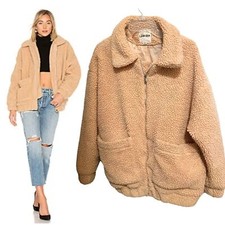I.am.gia Pixie Teddy Revolve Zip Up Coat Jacket In Caramel Neutral Slouchy Xs