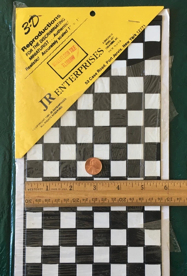 Dollhouses miniature black white theme 1:12 scale wallpaper, 2 tiles, bed spread - Image 3 of 4