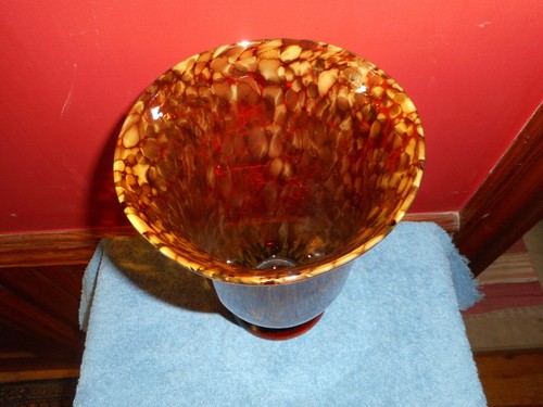 Hand Blown Tortoise Shell Glass Vase Amber Mica 9 1/2" Ground Pontil ITALY - Picture 8 of 12